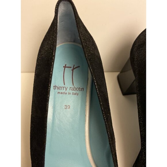 Thierry Rabotin EU 39 Black Pumps Soft Textured Leather Patent Heel Italy US 5.5 - Picture 3 of 12